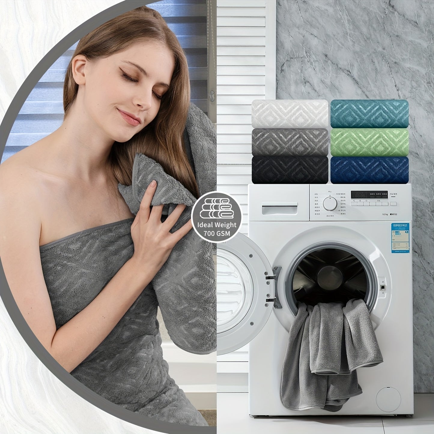 8pcs Extra Large Bath Towel, Ultra-Soft Fluffy Thick Bath Towel Set Highly Absorbent Quick Dry Towel 750GSM Includes 2 Oversized Bath Towels & 2 Hand Towels & 4 Washcloths Towels for Bathroom Hotels Gym, Valentine'S Day Gift, Wash Cloths