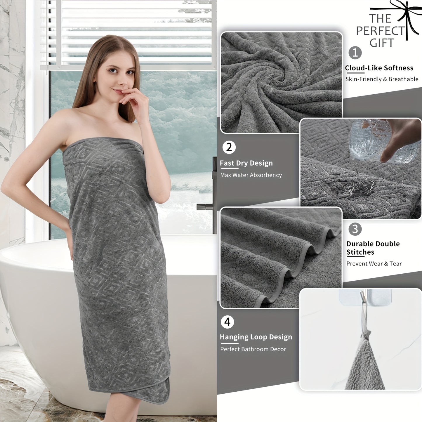 8pcs Extra Large Bath Towel, Ultra-Soft Fluffy Thick Bath Towel Set Highly Absorbent Quick Dry Towel 750GSM Includes 2 Oversized Bath Towels & 2 Hand Towels & 4 Washcloths Towels for Bathroom Hotels Gym, Valentine'S Day Gift, Wash Cloths