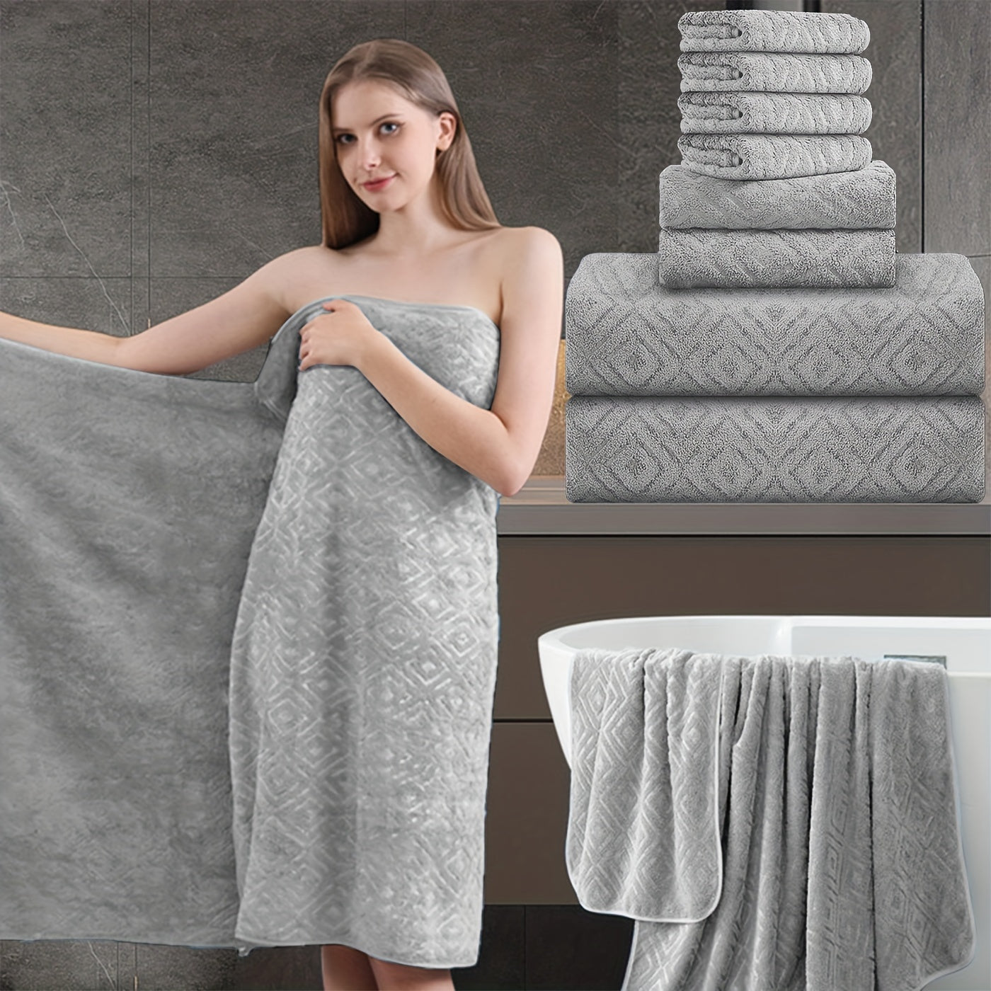 8pcs Extra Large Bath Towel, Ultra-Soft Fluffy Thick Bath Towel Set Highly Absorbent Quick Dry Towel 750GSM Includes 2 Oversized Bath Towels & 2 Hand Towels & 4 Washcloths Towels for Bathroom Hotels Gym, Valentine'S Day Gift, Wash Cloths