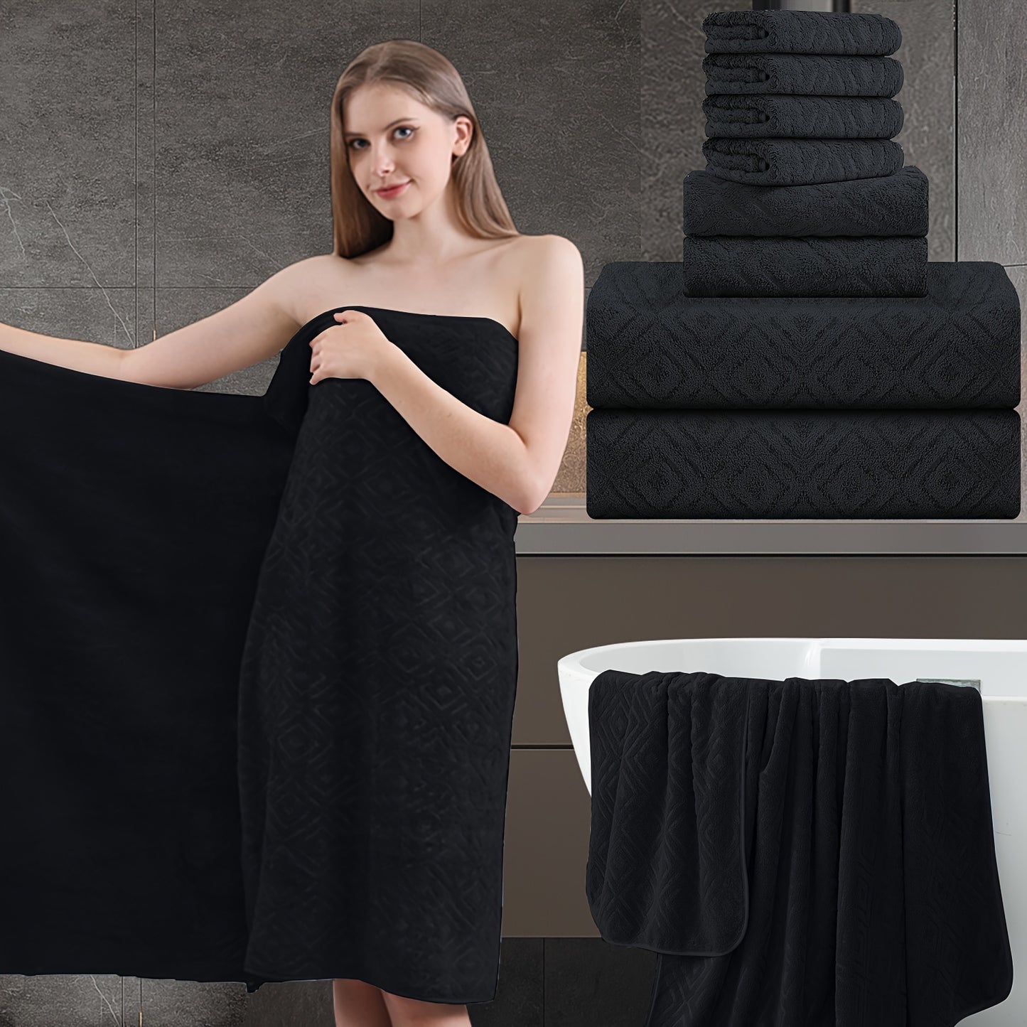 8pcs Extra Large Bath Towel, Ultra-Soft Fluffy Thick Bath Towel Set Highly Absorbent Quick Dry Towel 750GSM Includes 2 Oversized Bath Towels & 2 Hand Towels & 4 Washcloths Towels for Bathroom Hotels Gym, Valentine'S Day Gift, Wash Cloths