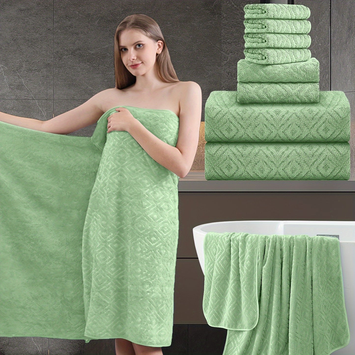 8pcs Extra Large Bath Towel, Ultra-Soft Fluffy Thick Bath Towel Set Highly Absorbent Quick Dry Towel 750GSM Includes 2 Oversized Bath Towels & 2 Hand Towels & 4 Washcloths Towels for Bathroom Hotels Gym, Valentine'S Day Gift, Wash Cloths