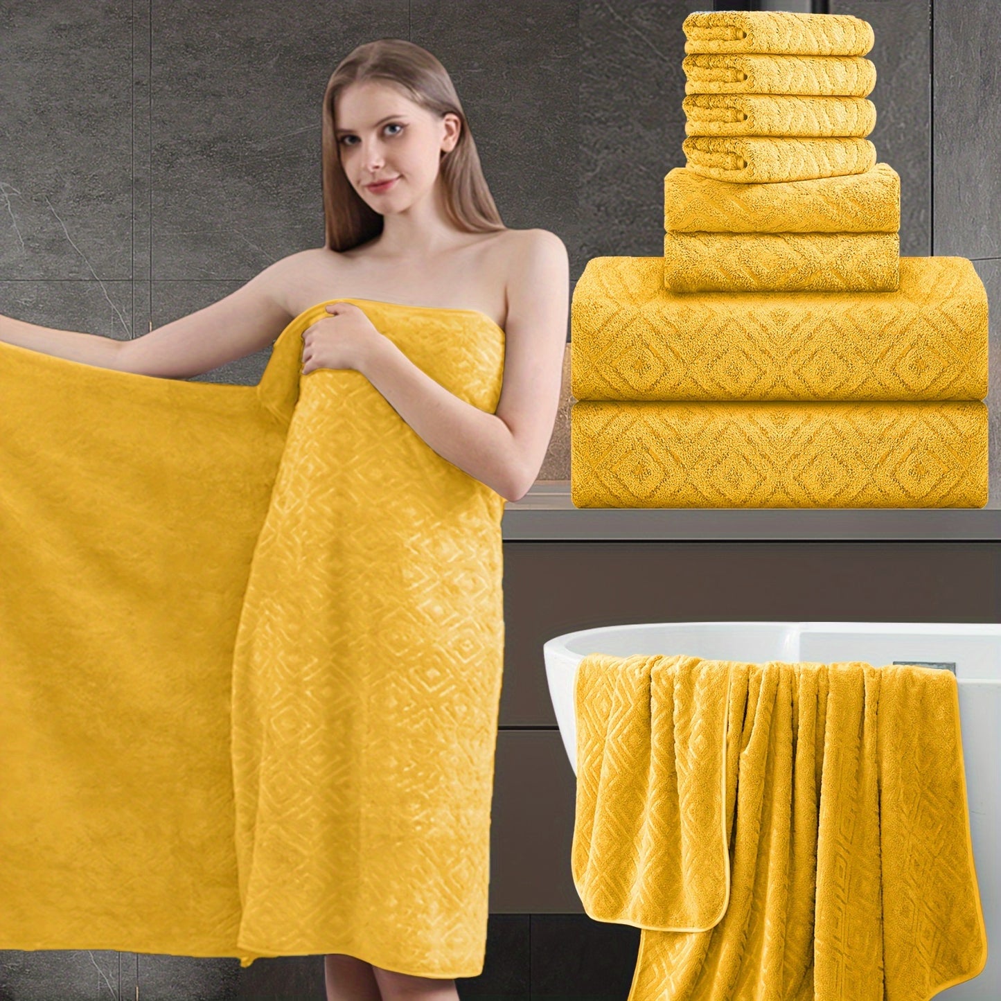 8pcs Extra Large Bath Towel, Ultra-Soft Fluffy Thick Bath Towel Set Highly Absorbent Quick Dry Towel 750GSM Includes 2 Oversized Bath Towels & 2 Hand Towels & 4 Washcloths Towels for Bathroom Hotels Gym, Valentine'S Day Gift, Wash Cloths