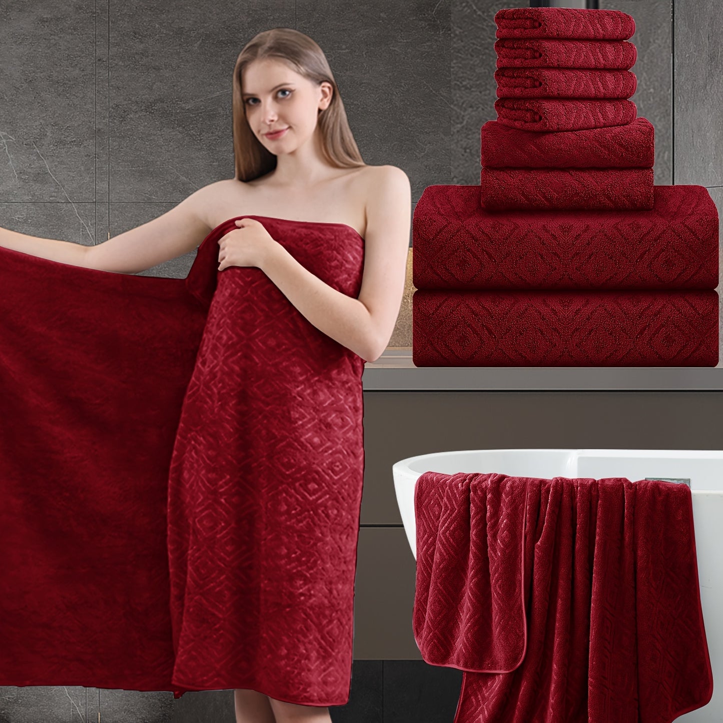 8pcs Extra Large Bath Towel, Ultra-Soft Fluffy Thick Bath Towel Set Highly Absorbent Quick Dry Towel 750GSM Includes 2 Oversized Bath Towels & 2 Hand Towels & 4 Washcloths Towels for Bathroom Hotels Gym, Valentine'S Day Gift, Wash Cloths