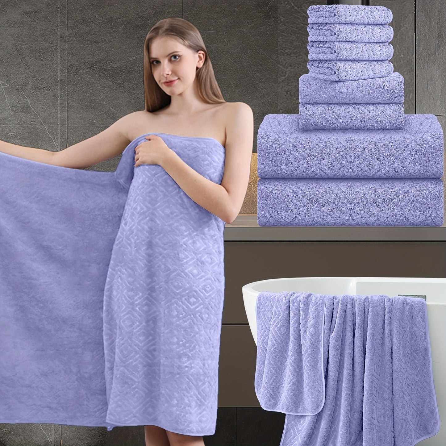 8pcs Extra Large Bath Towel, Ultra-Soft Fluffy Thick Bath Towel Set Highly Absorbent Quick Dry Towel 750GSM Includes 2 Oversized Bath Towels & 2 Hand Towels & 4 Washcloths Towels for Bathroom Hotels Gym, Valentine'S Day Gift, Wash Cloths